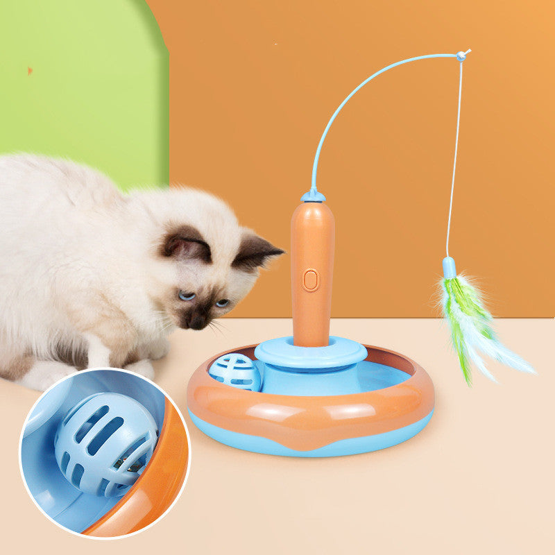 2-in-1 Pet Cat Toy with Feather Turntable