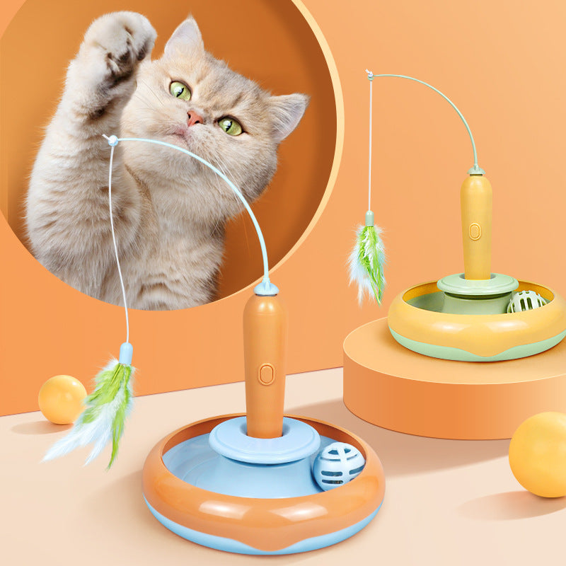 2-in-1 Pet Cat Toy with Feather Turntable